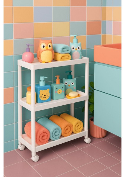 Flex Elite Pro 3 Katlı Beyaz Tekerlekli Çok Amaçlı Raf Ünitesi – Banyo, Mutfak & Organizer - S-75 modelleri