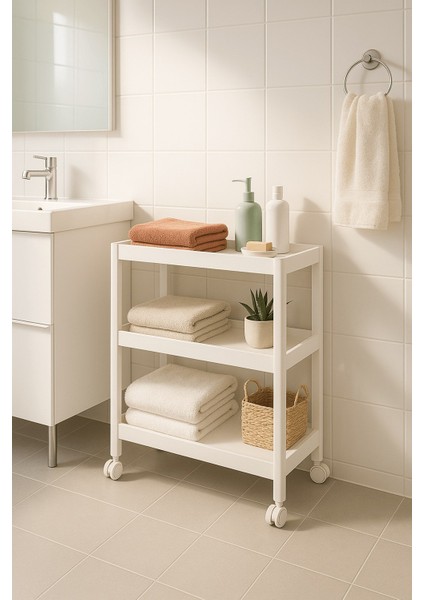 Flex Elite Pro 3 Katlı Beyaz Tekerlekli Çok Amaçlı Raf Ünitesi – Banyo, Mutfak & Organizer - S-75 indirimleri