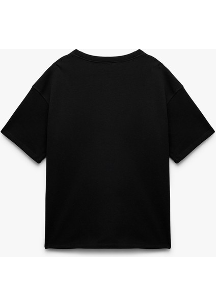 Pamuklu Kısa Kollu Bisiklet Yaka Oversize Basic Tişört fırsatları