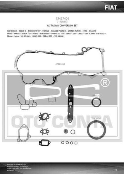 Otoconta 42427404 Motor Takım Conta Alt Palio Albea Linea Doblo Fiorino Idea Punto / Astra Corsa 1.