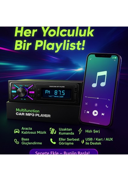Oto Teyp Bluetooth 2xUSB Sd Aux + 2Yıl Garantili
