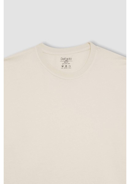 %100 Pamuk Boxy Fit Bisiklet Yaka Kısa Kollu Basic Düz Tişört C5277AX24SP