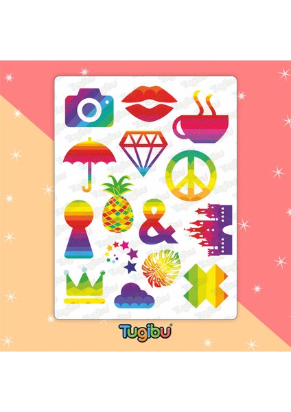 Gökkuşağı Sticker Seti, Rengarenk Sticker Seti, 28 Adet Gökkuşağı Etiket modelleri