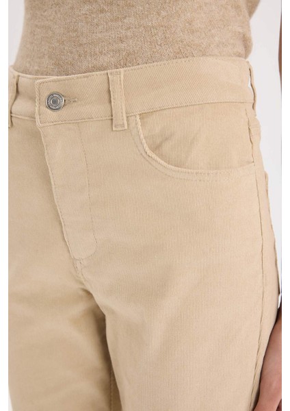 Flare Fit Cepli Yüksek Bel İspanyol Paça Fitilli Kadife Pantolon S0612AZ24WN