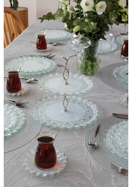 Marche Platin Yaldızlı 6 Kişilik 34 Parça Pasta Servis Takımı