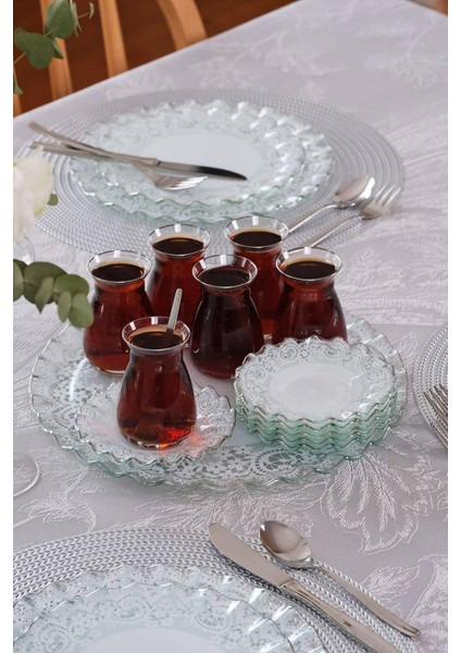 Marche Platin Yaldızlı 6 Kişilik 34 Parça Pasta Servis Takımı