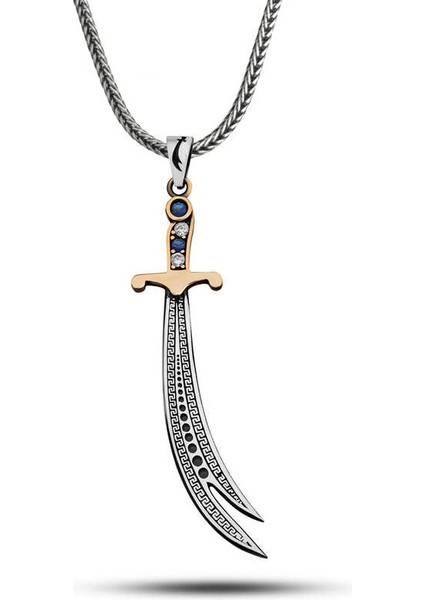 Gümüş Zirkon Taşlı Zülfikar Erkek Kolye SL10712