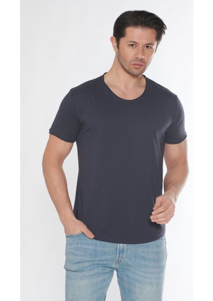 Erkek Geniş Yaka %100 Pamuk Salaş T-Shirt