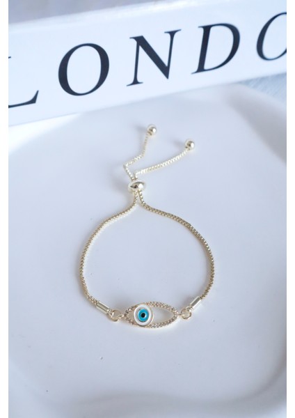 Kadın Bileklik 14K Mineli Göz Detay Asansörlü Bileklik