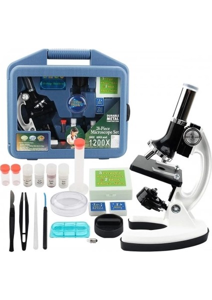 Bfs Mikroskop Taşınabilir Set 28 Parça Eğitim Mikroskop Kiti 300X 600X ve 1200X Çocuklara