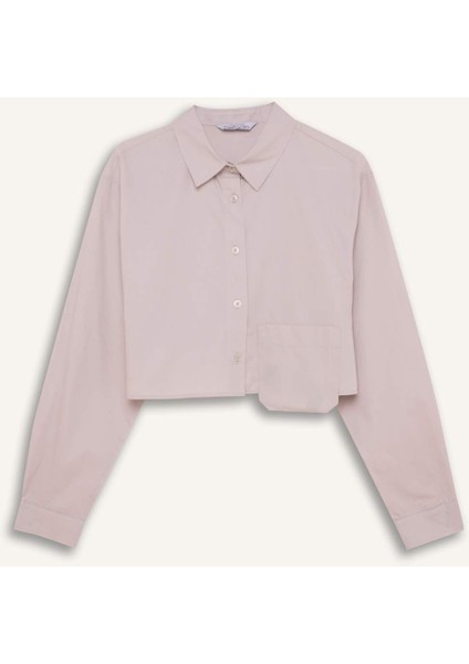Oversize Geniş Kalıp Crop Poplin Uzun Kollu Gömlek C5026AX24SP