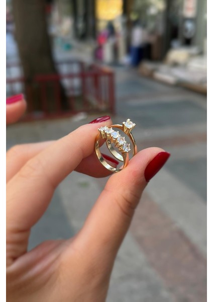 Gümüş Altın Kaplama 3mm Taşlı Beş Taş Tek Taş Yüzük modelleri