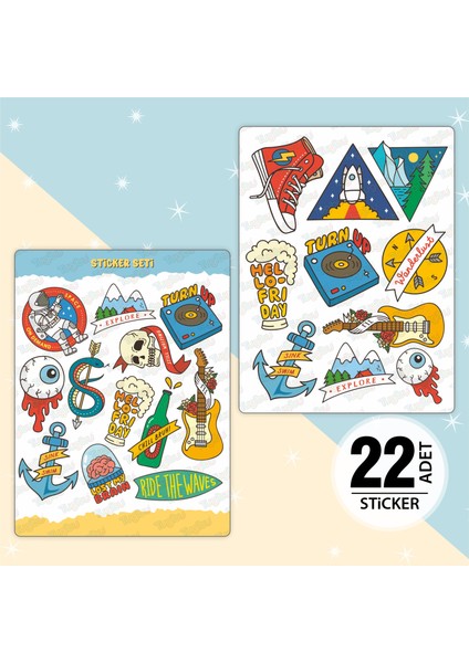 Travel Sticker Seti, Karışık Etiket Seti, 22 Adet Kamp ve Karavan Etiket