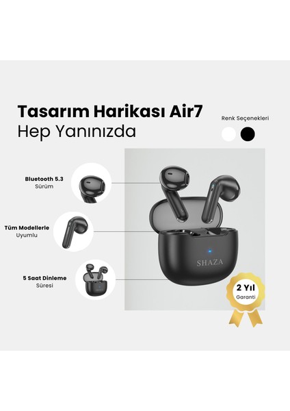 Air7 Gürültü Azaltma Enc 4 Mikrofonlu Bluetooth 5.3 Tws Kulaklık Siyah