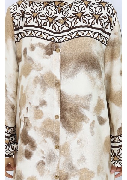 Boydan Düğmeli Viskon Elbise 0114-03 Kahverengi fırsatları