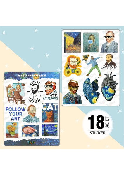 Van Gogh Sticker Seti, Sanat Temalı Sticker Seti, 18 Adet Van Gogh Etiket
