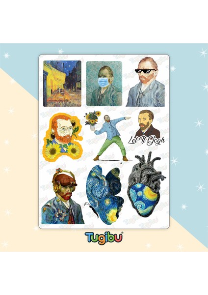 Van Gogh Sticker Seti, Sanat Temalı Sticker Seti, 18 Adet Van Gogh Etiket modelleri