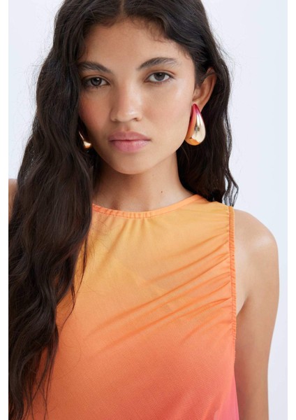 Regular Fit Degrade Baskılı Tül Maxi Plaj Elbisesi-Fall in Love C4417AX24HS