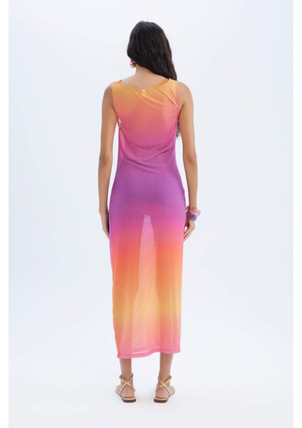 Regular Fit Degrade Baskılı Tül Maxi Plaj Elbisesi-Fall in Love C4417AX24HS