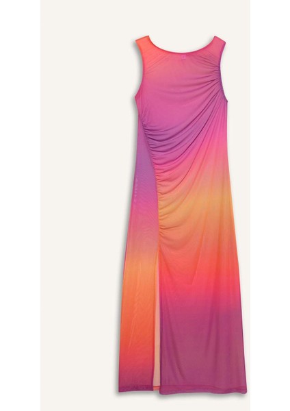 Regular Fit Degrade Baskılı Tül Maxi Plaj Elbisesi-Fall in Love C4417AX24HS