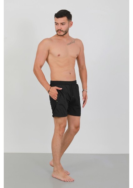 Erkek Fermuarlı Cepli Deniz Şortu Siyah