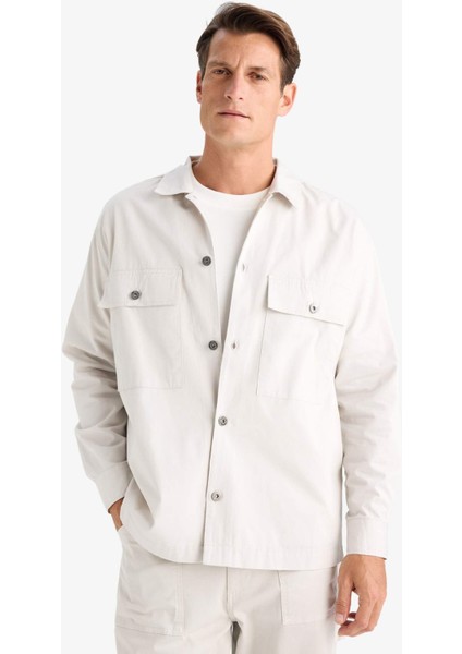 Oversize Geniş Kalıp Polo Yaka Twill Uzun Kollu Gömlek Ceket C2896AX24SP