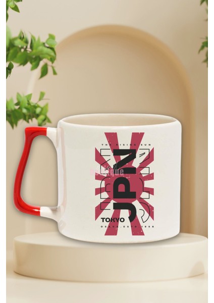 The Rising Sun Baskılı Japonya Jpn Tokyo Osaka Doğum Günü Hediye Kırmızı Kulplu Kupa Bardak