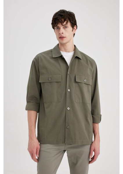 Oversize Geniş Kalıp Polo Yaka Twill Uzun Kollu Gömlek Ceket C2896AX24SP
