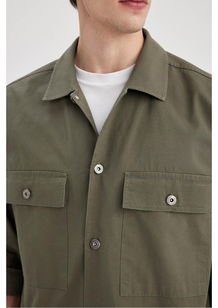 Oversize Geniş Kalıp Polo Yaka Twill Uzun Kollu Gömlek Ceket C2896AX24SP