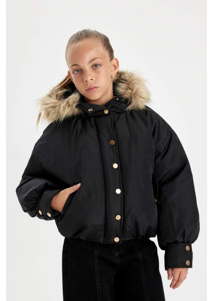 Kız Çocuk Kapüşonlu Çıtçıtlı Fermuarlı Cepli Mont C5488A824WN