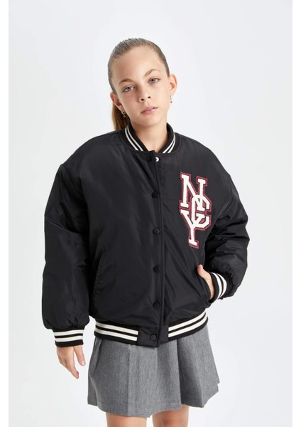 Kız Çocuk Su Geçirmez Kolej Yaka Çıtçıtlı Cepli Bomber Mont C5408A824AU