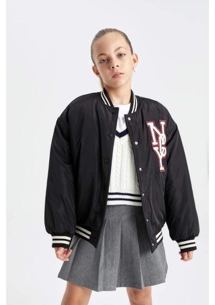 Kız Çocuk Su Geçirmez Kolej Yaka Çıtçıtlı Cepli Bomber Mont C5408A824AU