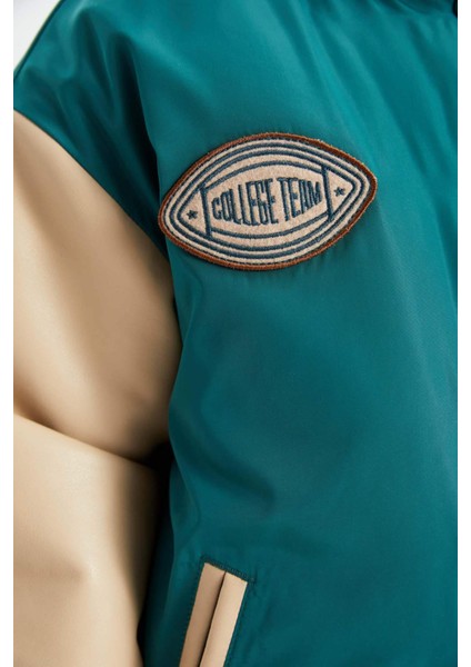 Kız Çocuk Çıkarılabilir Kapüşonlu Kolej Yaka Çıtçıtlı Cepli Bomber Mont C5407A824AU