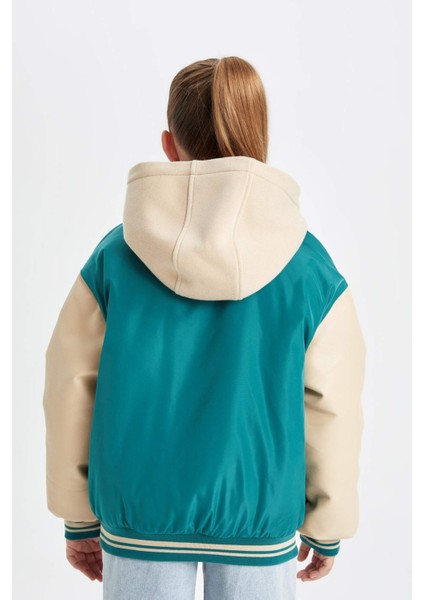 Kız Çocuk Çıkarılabilir Kapüşonlu Kolej Yaka Çıtçıtlı Cepli Bomber Mont C5407A824AU