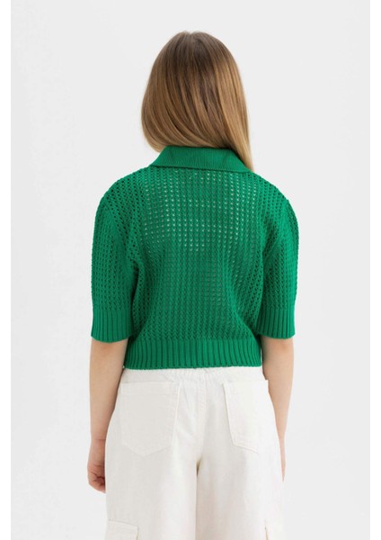 Kız Çocuk Crop Polo Yaka Triko Kazak C5369A824SM