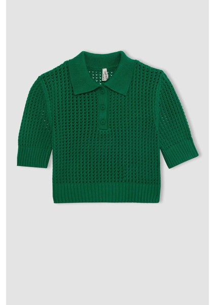 Kız Çocuk Crop Polo Yaka Triko Kazak C5369A824SM