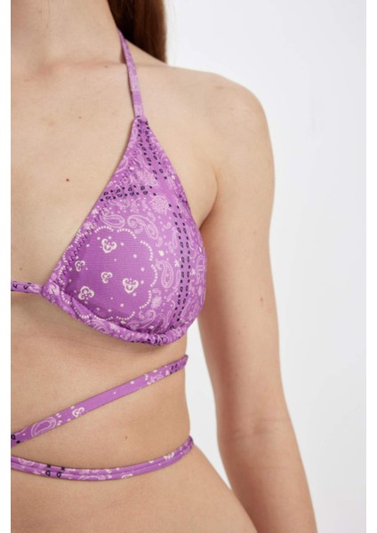 Regular Fit Şal Desenli Bikini Üstü-Fall in Love C3176AX24SM
