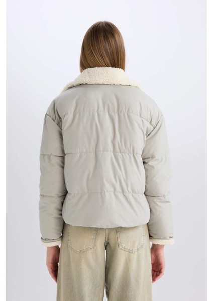 Su İtici Şişme Mont Geniş Yakalı İçi Süni Kürklü Fermuarlı Cepli C3979AX23WN