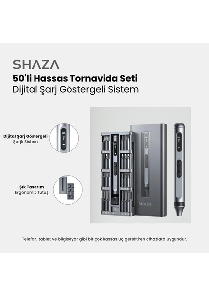 50 Parça Şarjlı Hassas Tornavida Seti – Led Işıklı, Mıknatıslı Alüminyum Kasa, Type-C, Telefon Pc vb. Tamir Seti fiyatları