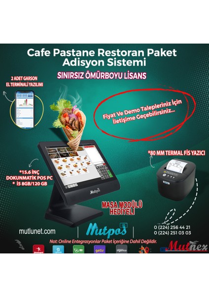Cafe & Restoran Adisyon ve Sipariş Yönetim Sistemi Seti - Lotus Pecas Onset Yazılım Dahil