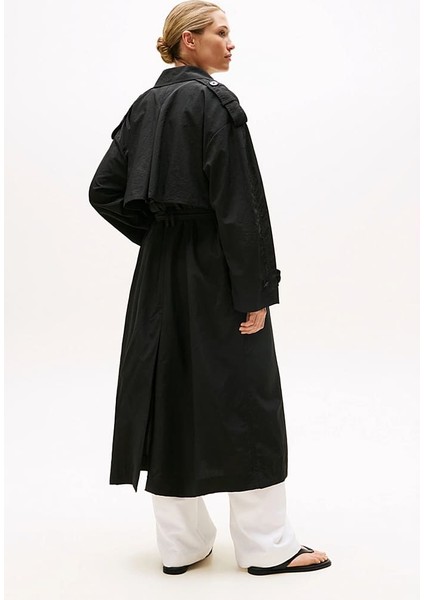 Kadın Oversize Fit Kemerli Trençkot - Siyah fiyatları