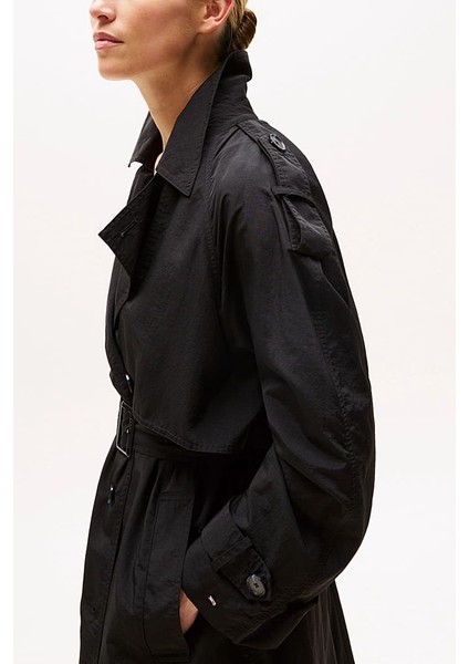 Kadın Oversize Fit Kemerli Trençkot - Siyah modelleri