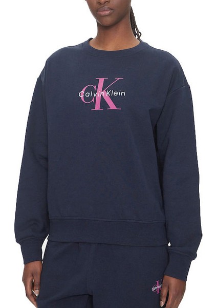Kadın Relaxed Fit Bisiklet Yaka Monogram Logolu Sweatshirt - Lacivert