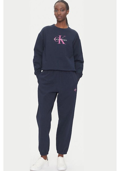 Kadın Relaxed Fit Bisiklet Yaka Monogram Logolu Sweatshirt - Lacivert modelleri