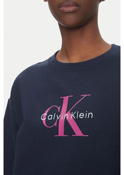 Kadın Relaxed Fit Bisiklet Yaka Monogram Logolu Sweatshirt - Lacivert fırsatları