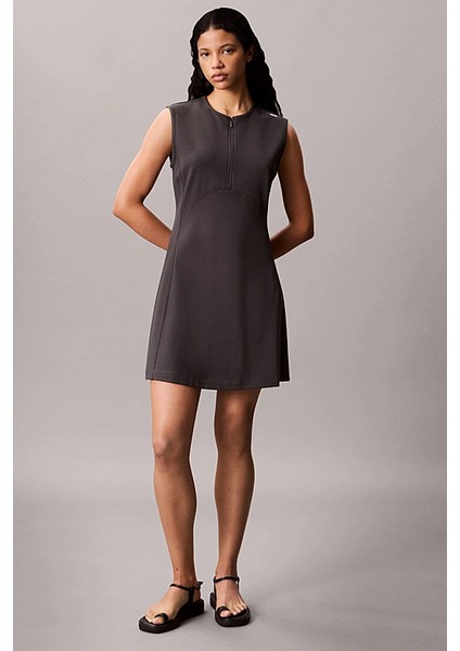 Kadın A-Kesim Yarım Fermuarlı Kolsuz Elbise - Antrasit