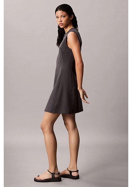 Kadın A-Kesim Yarım Fermuarlı Kolsuz Elbise - Antrasit modelleri