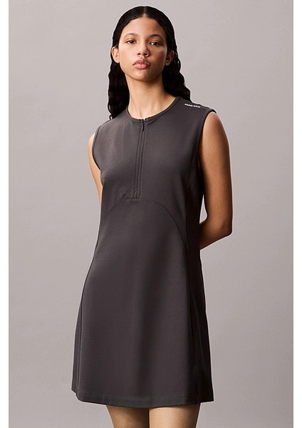 Kadın A-Kesim Yarım Fermuarlı Kolsuz Elbise - Antrasit fırsatları