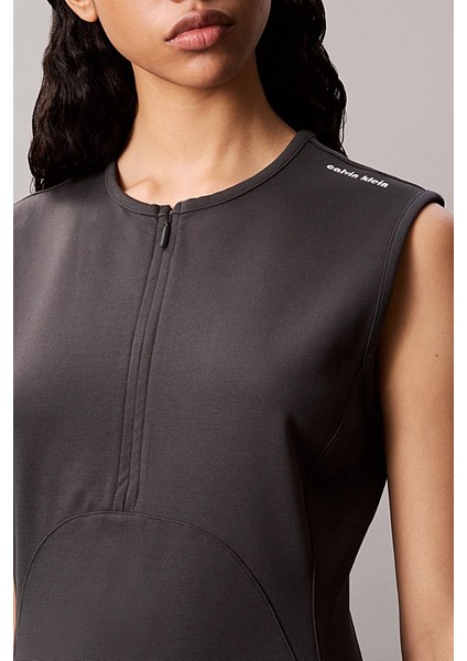 Kadın A-Kesim Yarım Fermuarlı Kolsuz Elbise - Antrasit indirimleri