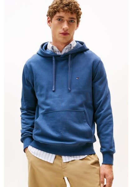 Erkek Terry Regular Fit Basic Kapüşonlu Sweatshirt - Mavi